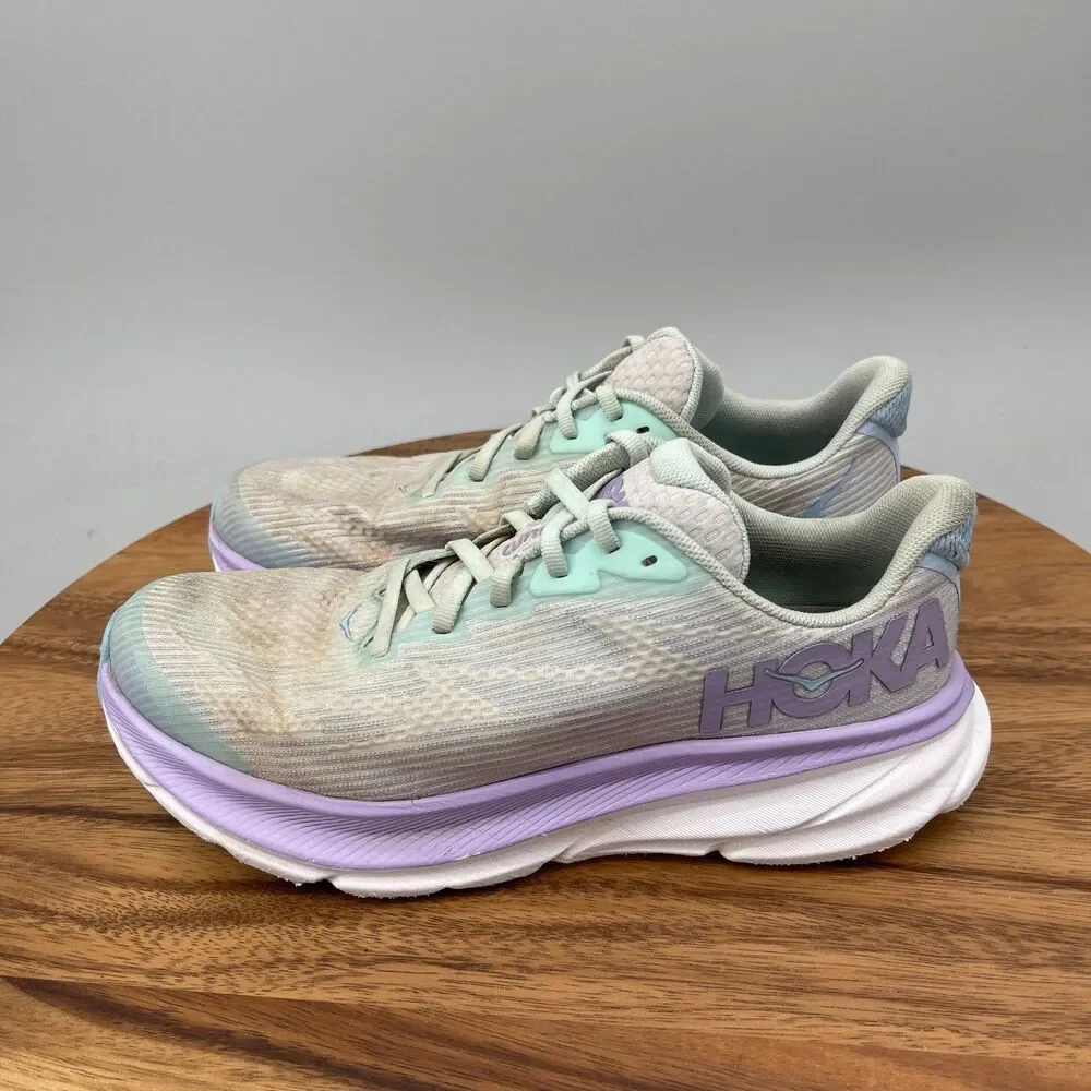 Hoka One One Clifton 9 Shoes Youth Size 6 MD White Purple Running Walking